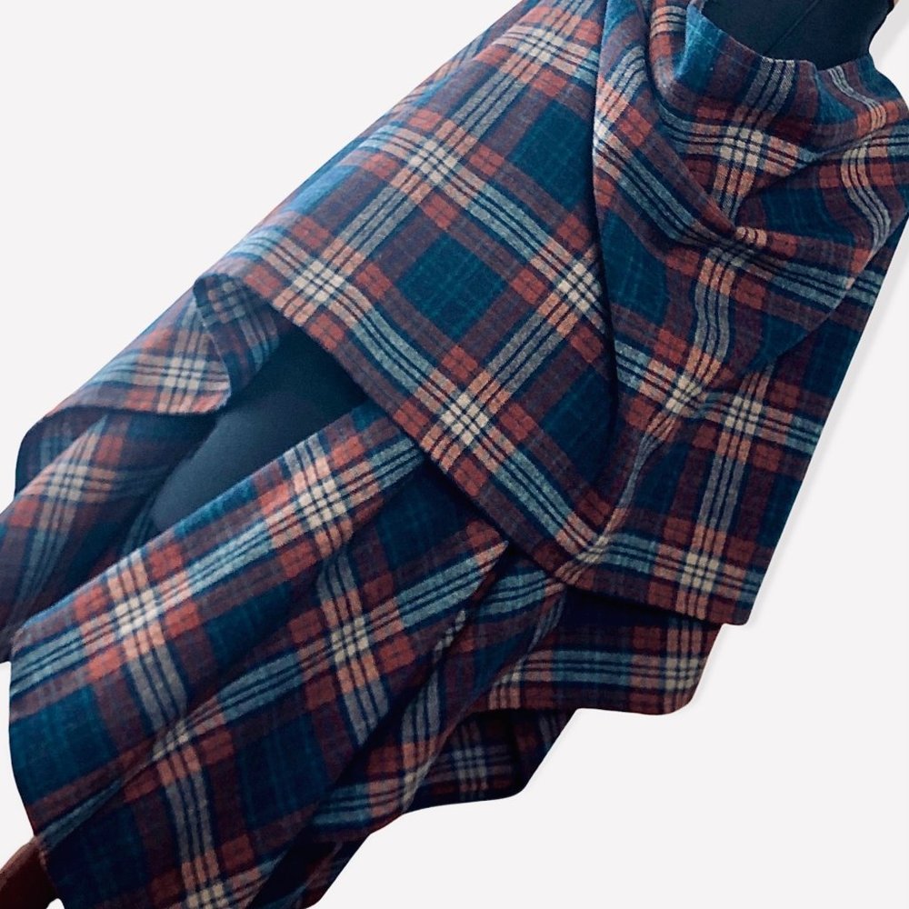 Plaid Wrap Scarf in Navy and Rust - Women Accessories